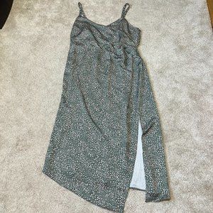 Eloquii Dress Size 24 Satin Maxi Green Pink Printed Sleeveless V Neck Casual